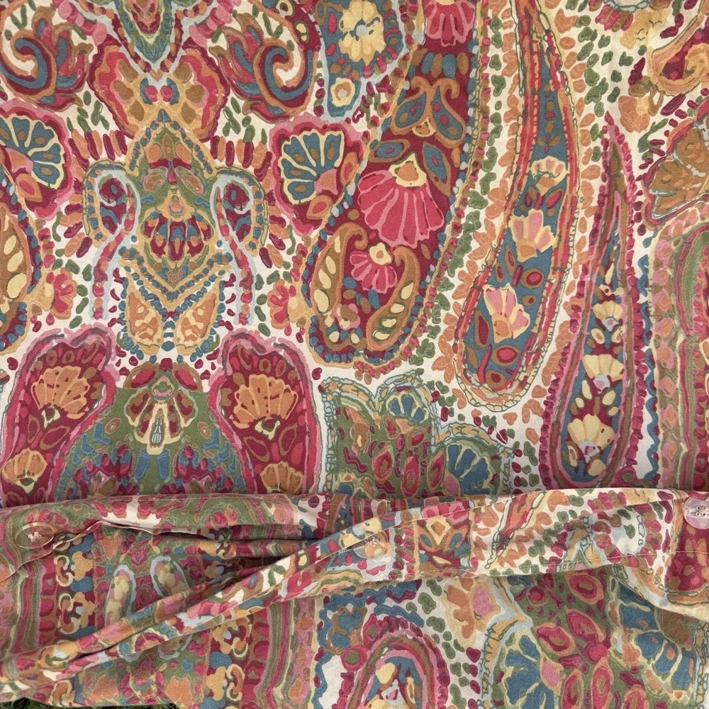 POTTERY BARN ROSALIE PAISLEY Full Queen Duvet Cover Red Gold Green Boho 84